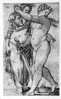 Judith mit Dienerin nach links schreitend