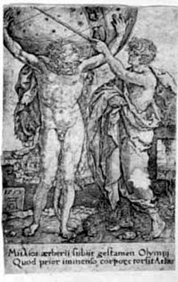 Herakles nimmt dem Atlas das Himmelgewölbe ab