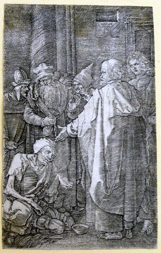 Die Apostel Petrus und Johannes heilen einen Gelähmten im Tempel