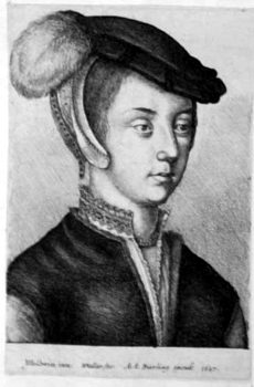 Junge Frau mit Perlenhaube