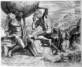 Herakles nimmt dem Atlas das Himmelgewölbe ab