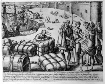 Allegorische Darstellung - Unerfahrener Notar in der Begleitug von Betrug und Fälschung