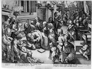 Errettung des Eutychus durch Paulus in Troas