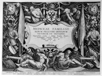 Titelblatt >>MEDICEAE FAMILIAE RERVM FELICITER GESTARVM VICTORIAE ET TRIVMPHI<<