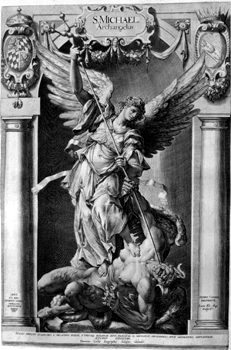 Statue des Erzengels Michael in der Jesuitenkirche in München