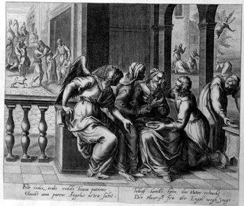Tobit heilt den blinden Vater mit der Galle des Fisches