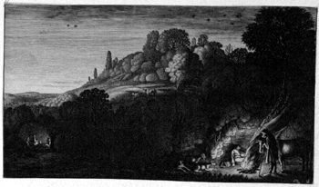 Nachtlandschaft mit einem Feuer