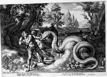 Drache vernichtet die Gefährten von Kadmus