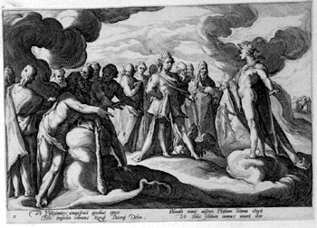 Jupiter und die anderen Götter bitten Helios, das Sonnengespann wieder unter Kontrolle zu bringen