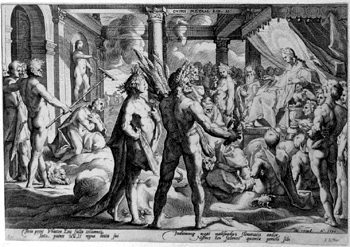Phaeton bittet seinen Vater Apollo um das Sonnengespann
