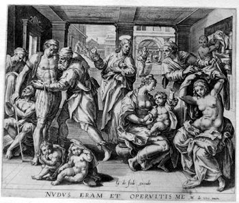 Sechs Werke der Barmherzigkeit - Bekleidung der Nackten