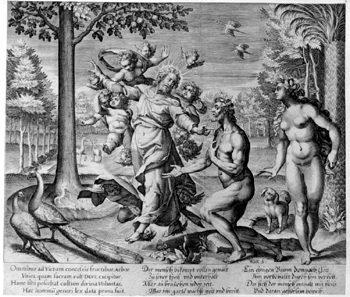 Gottvater mit Adam und Eva vor dem Baum des Lebens