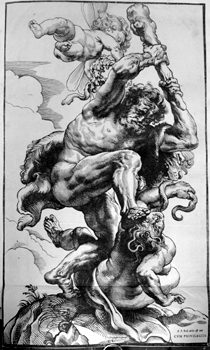 Herakles besiegt die Hydra von Lerna mit der Keule
