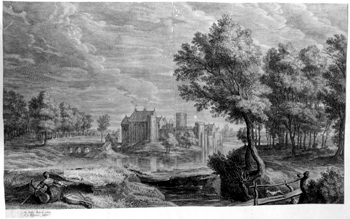 Schloßpark - Landschaft mit einem Wasserschloß