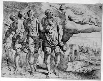 Minerva umhüllt die Insel  Ithaka mit dichtem Nebel