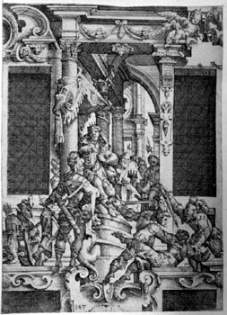 Loggia mit einer Kampfszene