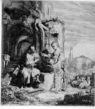 Christus und Samariterin unter Ruinen