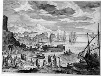 Die Fracht wird im Hafen ausgeladen