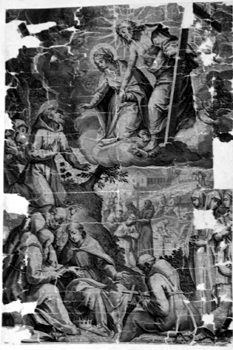 Maria und Christus segnen einen Heiligen