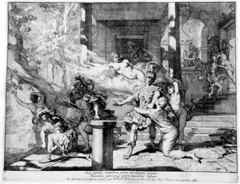 Aeneas, Kreusa und Julus bei der Flucht aus dem brennenden Troja