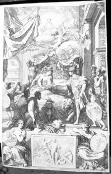 Allegorische Darstellung des Friedenvertrags  zwischen den Niederlanden und England aus dem Jahre 1674