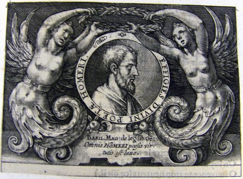 Titelblatt >>EFFIGIES DIVINI POETAE HOMERI BASIL. MAG. de. Leg. Lib. Ge.