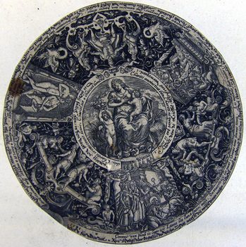 Maria mit Christuskind und einem Putto, umringt von einem Zug der biblischen Gestalten