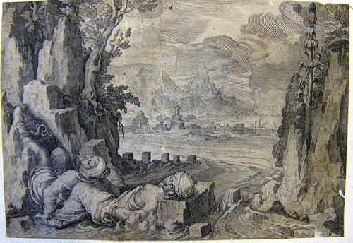 Allegorische Darstellung - Trägheit (?) Schlafende Gestalten in der Landschaft