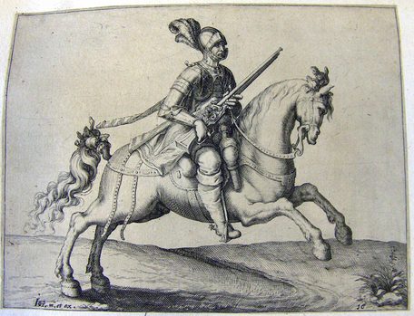 Ein Reiter im Harnisch mit Gewehr