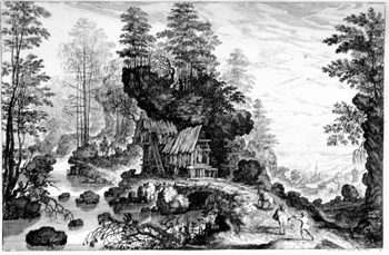 Waldlandschaft mit einer Hütte