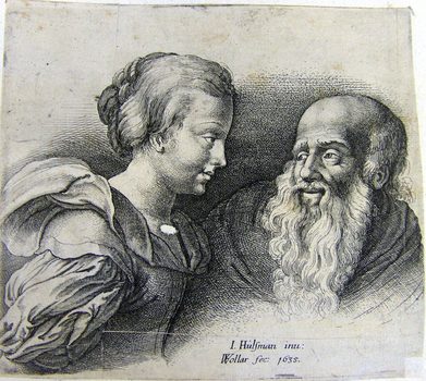 Ein bärtiger Greis mit einer jungen Frau