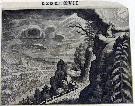 Kampf der Israeliten gegen Amalek - Mose am Gipfel des Hügels