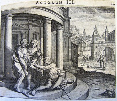 Die Apostel Petrus und Johannes heilen einen Gelähmten im Tempel