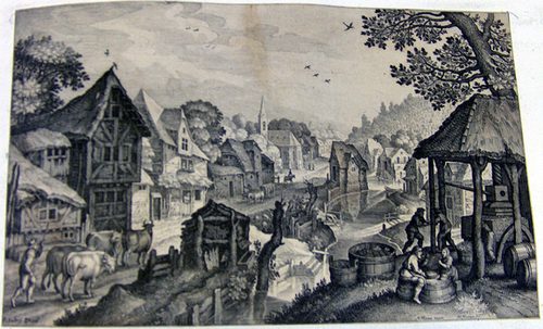 Bauernszene mit einer Weinpresse
