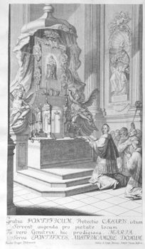 Prämonstratenserabt vor dem Marienaltar in der Wallfahrtskirche in Svat? Kopeček bei Olomouc