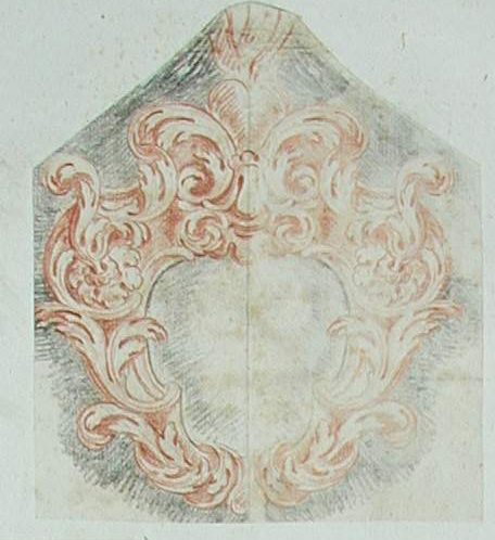 Zierkartusche mit flammendem Herzen