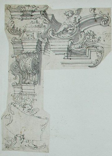 Ein Außenansicht und zwei Innenansichten eines Palais