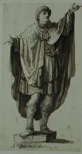 Ein Engel mit dem Kreuz mit den Menschenseelen im Fegefeuer