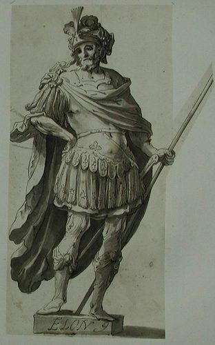 Ein Engel mit dem Kreuz mit den Menschenseelen im Fegefeuer
