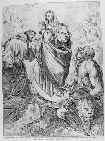 Maria mit dem Christuskind auf dem Mondsichel mit Hl. Augustinus und Hieronymus - Madonna degli Scalzi