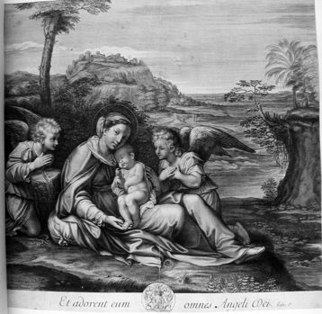 Maria mit dem Christuskind und zwei betenden Engeln