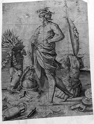Junger Held bei einem Altar