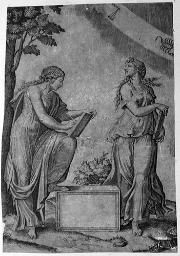 Zwei allegorische Gestalten mit dem Zodiakus