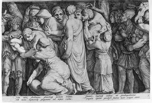 Niobe rühmt sich selbst gegenüber Leto; Mutter von Apollo und Diana, die aus der Rache ihre Kinder töten