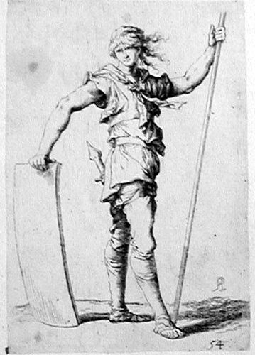 Ein Soldat mit dem Schild und der Lanze