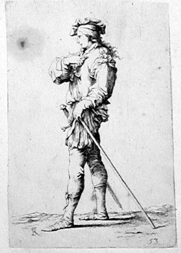 Ein Soldat, seine Lanze mit beiden Händen haltend