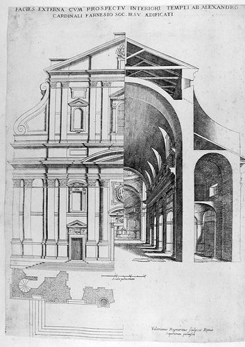 Il Gesu in Rom - Aufriß der Fassade und Querschnitt