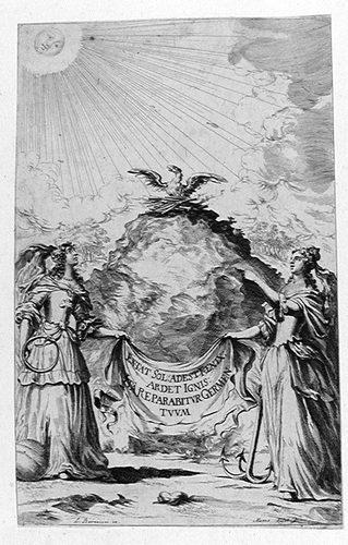 Allegorische Darstellung - Auferstandener Phönix mit Personifikationen der Ewigkeit und Hoffnung