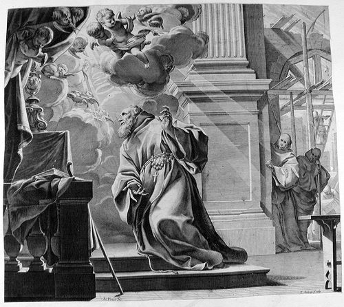 sv. mnich vor dem Altar