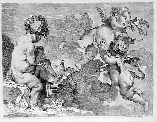 Titelblatt >> PREMIER LIVRE de Groupes d´Enfans Par F. BOUCHER Peintre du Roy. Gravé par P. Aveline<<